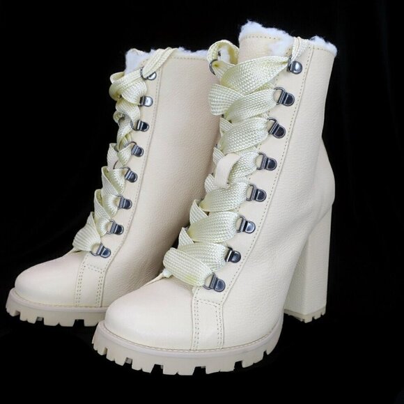 Schutz Zhara Nude Lace Up Lug Sole Block High Heel Combat Moto Ankle Bootie 9B - Picture 3 of 6